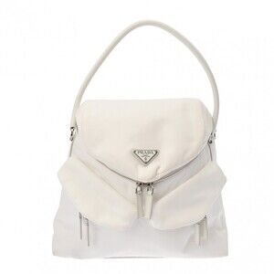 Prada Signor White Nylon Leather Shoulder Bag